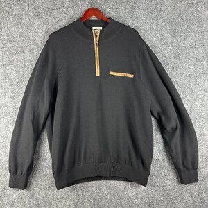 Fairway & Greene Sweater Mens XL  Black Italian Merino Wool Lined 1/4 Zip Pocket